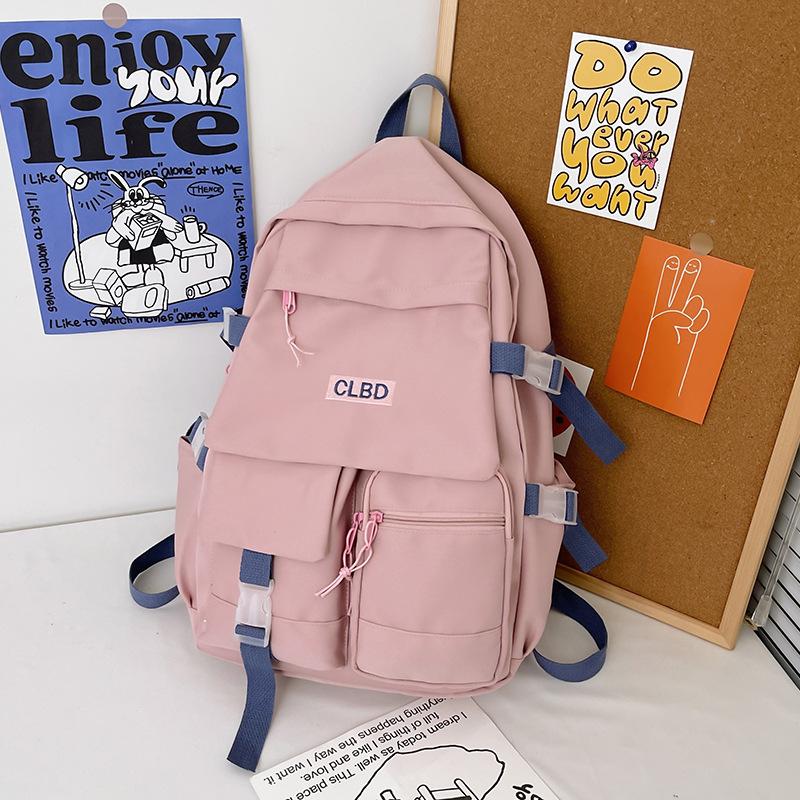 

School bag for female junior high school students New high school college students Trendy cool large-capacity backpack ins backpack for boys розовый