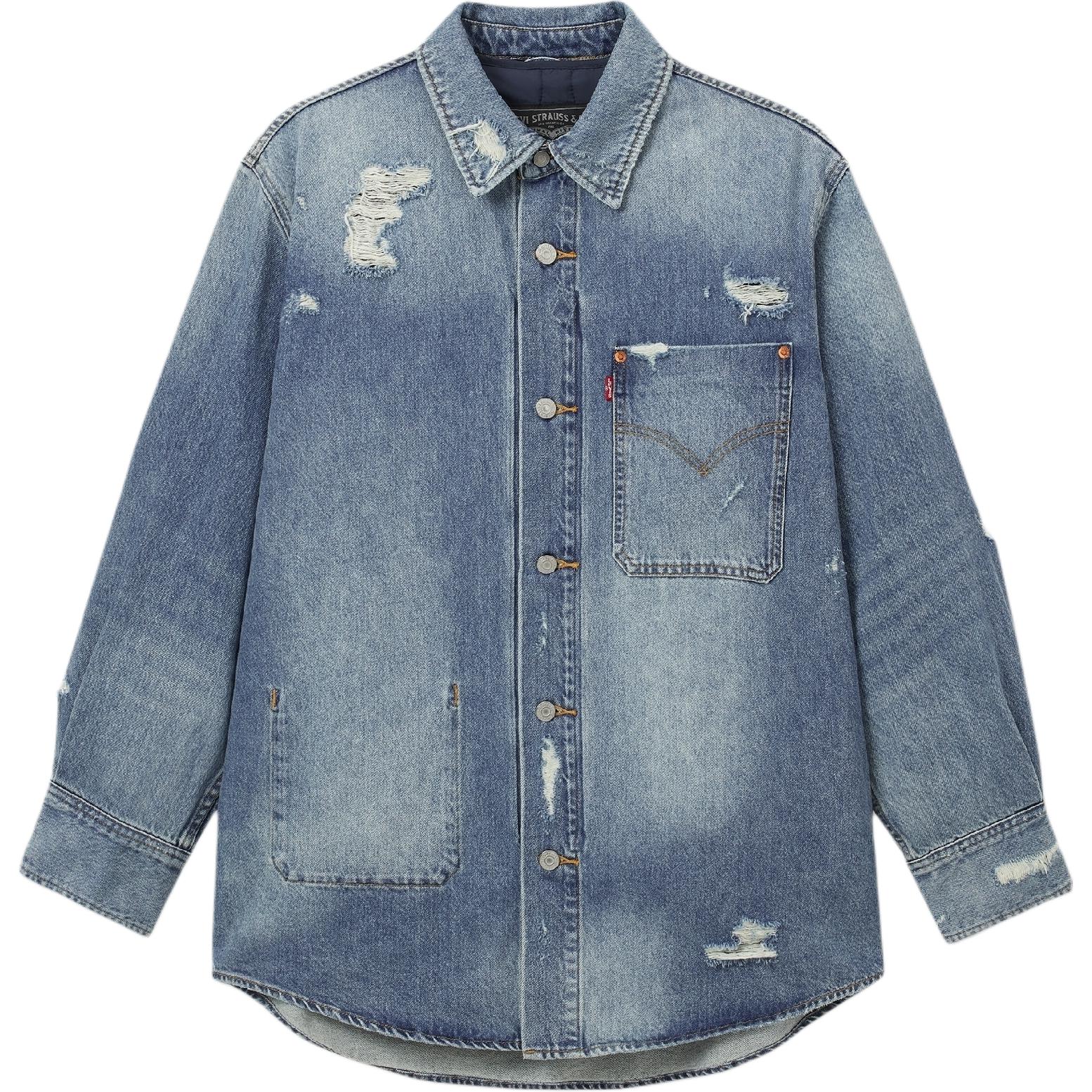 

Levis Рваная Повседневная Удобная Свободная Джинсовая Куртка Мужские куртки Джинсово-синяя 0017L-0000 M