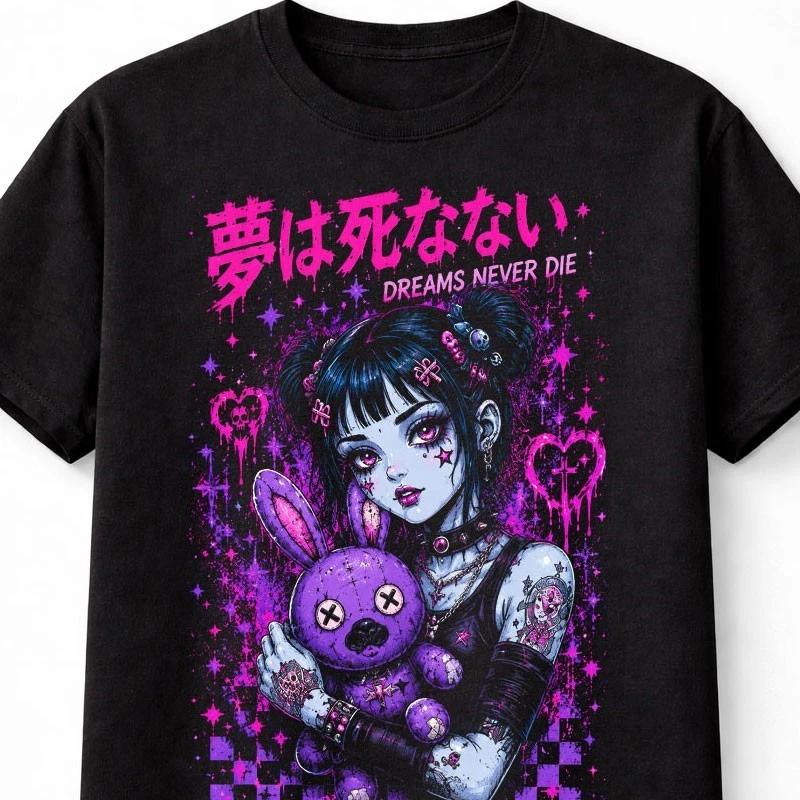 Dreams Never Die Gothic Anime Girl Kawaii Horror Unisex TShirt S