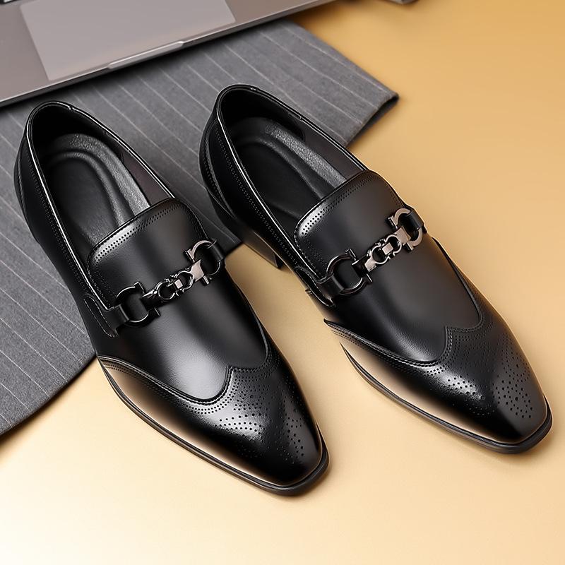 

Кожаная обувь мужская летняя деловая нарядная шафер черная повседневная с внутренней высотой, увеличивающей рост, свадебный костюм дышащая британская жених мужская обувь 44 чёрный