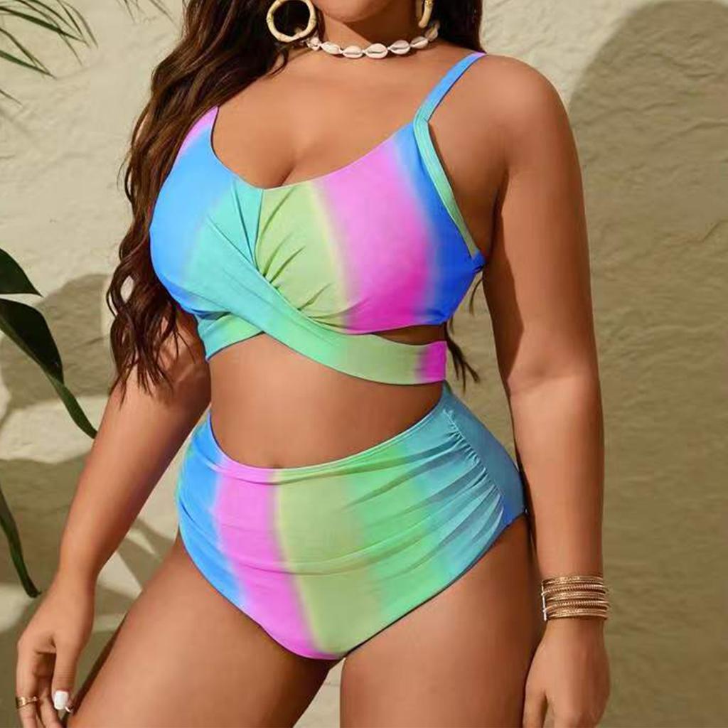 Zweiteiliger Bikini für Damen in Übergröße, Badeanzug mit Schlitz