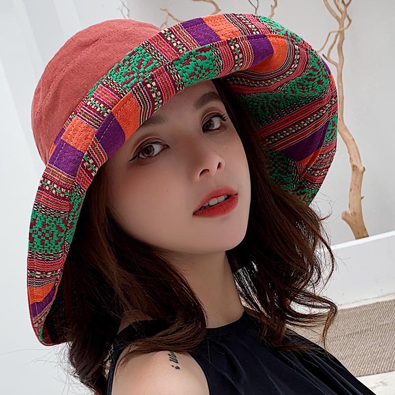 

Женская двусторонняя солнцезащитная шляпа в этническом стиле с защитой лица - Универсальный летний пляжный аксессуар M (56-58cm) оранжевый