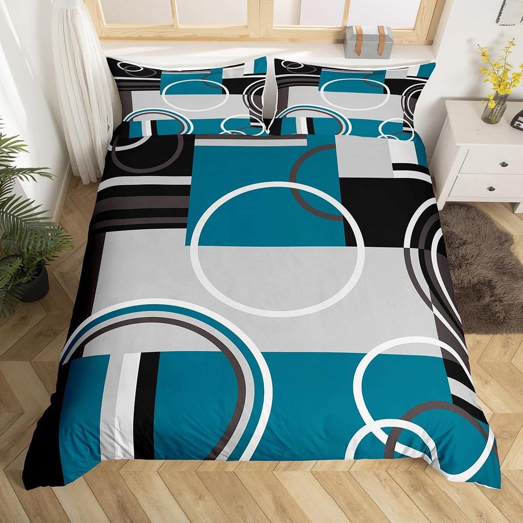 Geometry Duvet Cover Set Simple Circles Grid Pattern Comforter Cover Microfiber Geometric Shape Bedding Set for Boys Adult Gift