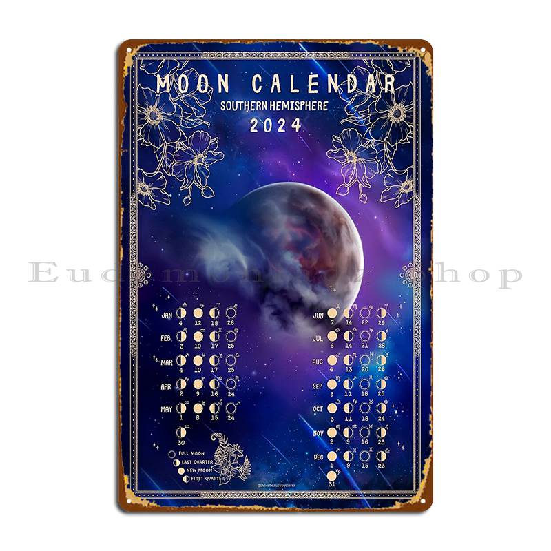 The Moon 2024 Calendar Metal Plaque Poster Garage Club Wall Pub Character Plaques Tin Sign Poster 20X30CM