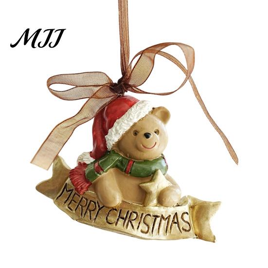 Seasonal Branch Decorations Christmas Resin Animal Ornament, Vintage Hanging Decor with Ribbon, Cute Bow Tree Ornaments Dog Santa Bear Patterns