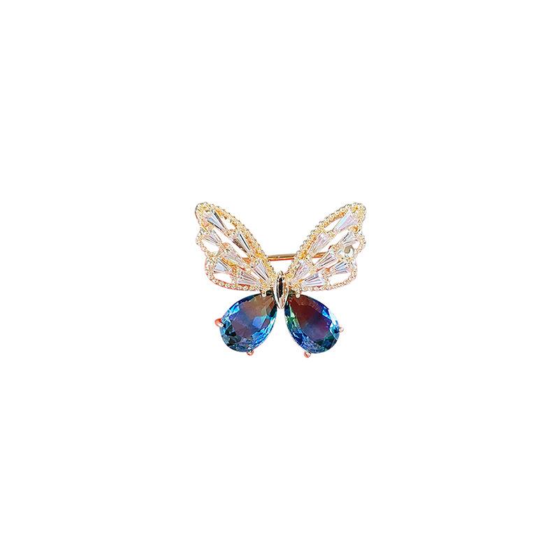 High-end Blue Butterfly Brooch High-end Women's Niche Suit Corsage Elegant Clothing Accessory Pin Anti-glare Clasp