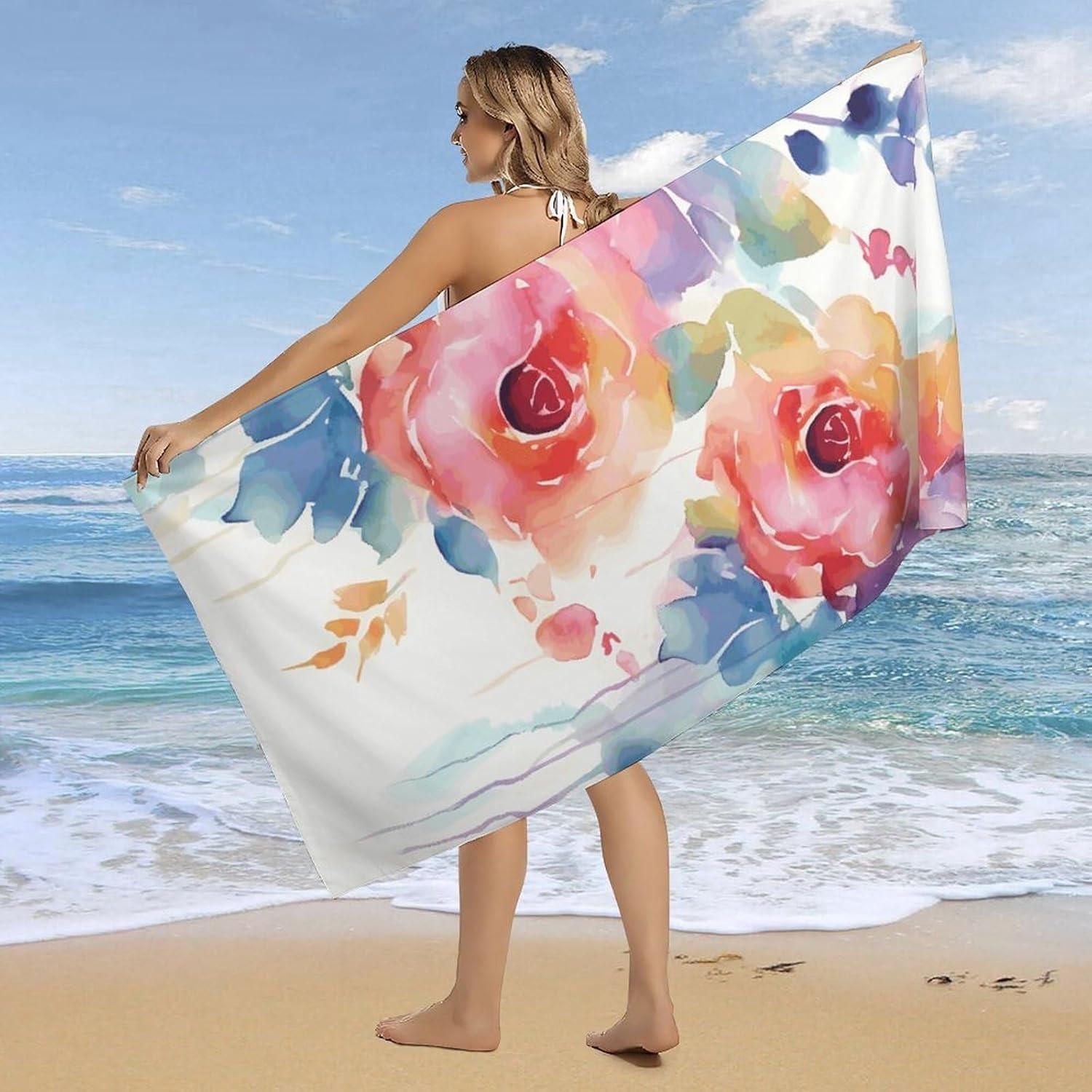 

Pink Flower arts pattern Beach Towel for Family stuffs friends Gift Quick-Dry Sand free For Bath Yoga Beach Camping Swimming GYM W40*H60(CM)