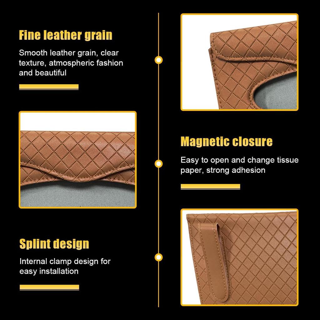 Car Tissue Holder, Automotive Sun Visor Napkin Holder, PU Leather Tissue Case for Sun Visor & Seat Back with Tissue Refill, Universal Interior Car