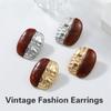 Vintage Styles Brown Amber Resin Splices Earrings for Women Autumn And Winter Sturdy Alloy Jewelry Trend Casual Wear
