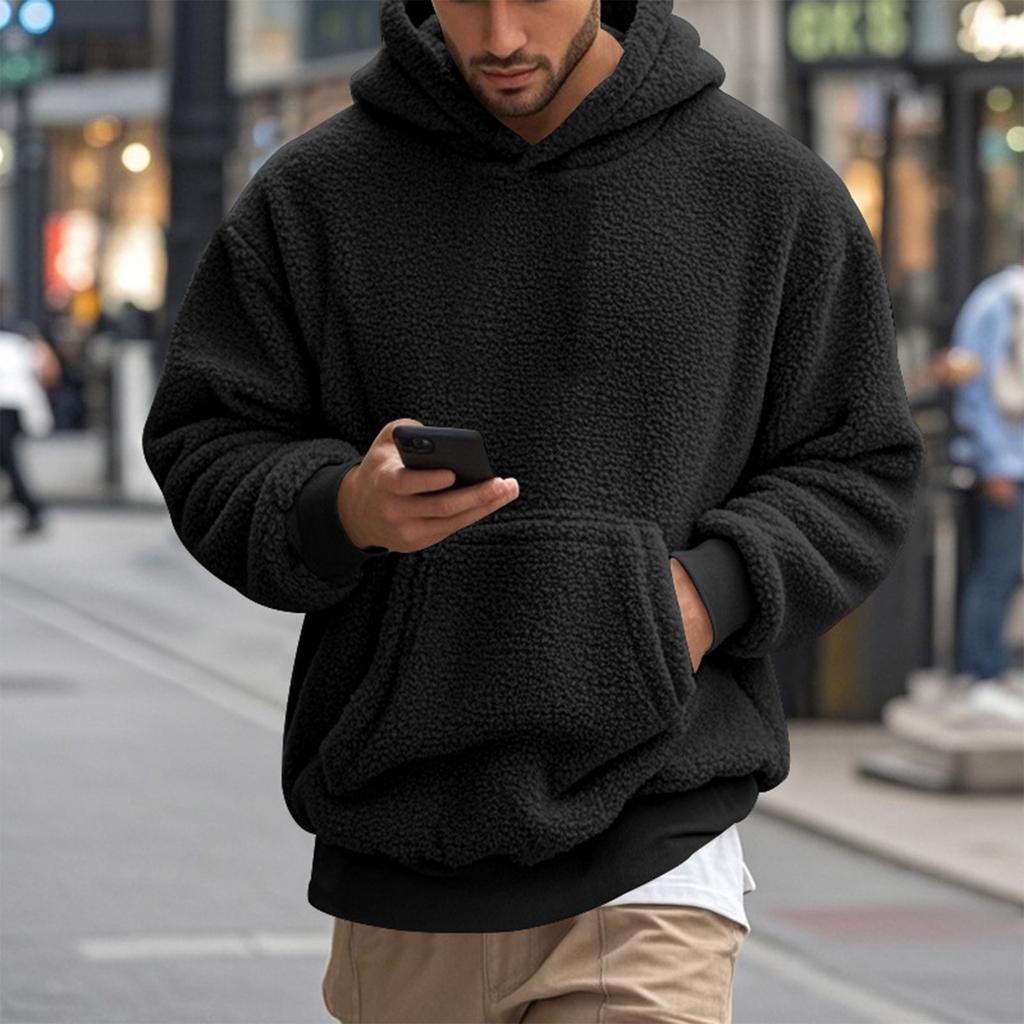 Fleecehettegenser Herre Fuzzy Hettegenser Pullover Sweatshirts Lommehettegenser Høstantrekk Vinter Hetteovertøy