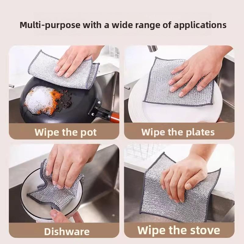 Wire Dishwashing Cloth - Single Layer, Double-sided Mesh, Non-stick Oil, Brush The Pot, Silver Wire Cleaning Cloth, Wire Ball Cleaning Cloth