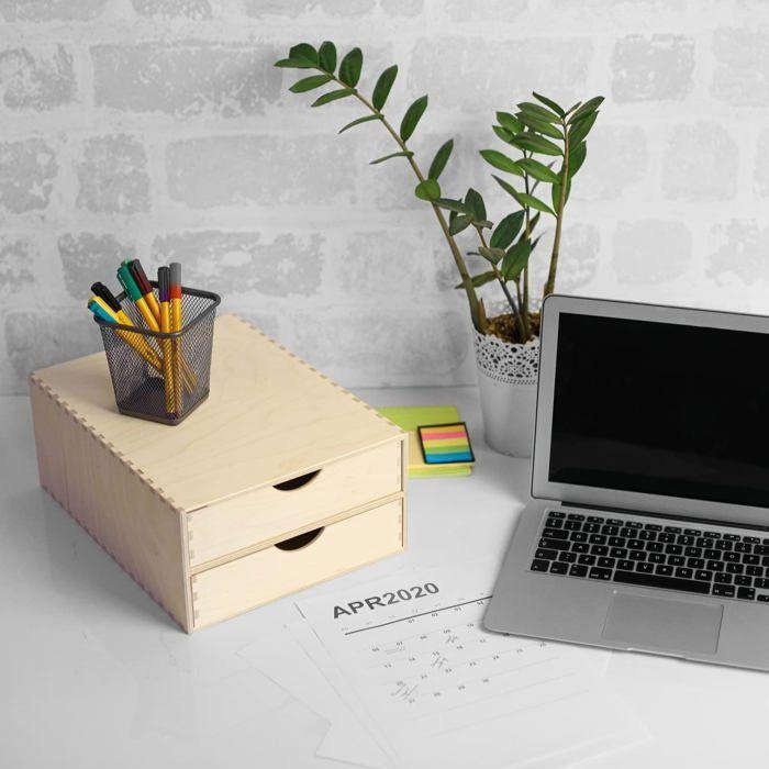 Creative Deco Petite Commode Bois | 2 Tiroir | 33 X 25 X 13,5 Cm | Rangement Bureau | Organiseur Bureau | Petit Meuble Rangement