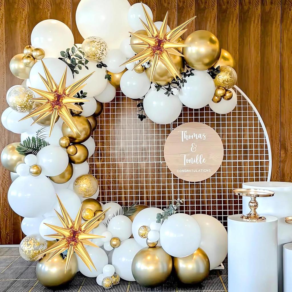 135pcs White and Gold Balloon Garland Arch Kit for Birthday Parties, Anniversaries, Weddings, Indoor and Outdoor Decorations