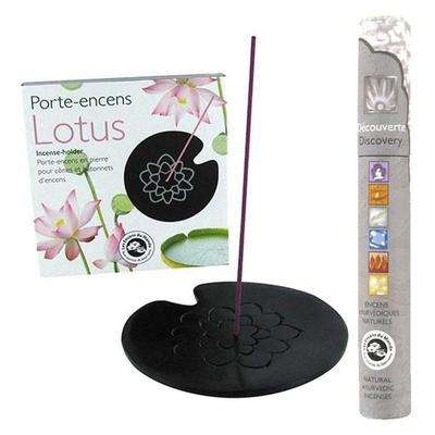 Lotus Black Stone Incense Holder + 14 Ayurvedic Incense Sticks