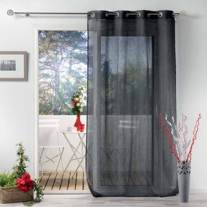 Voilage - Zazy - Anthracite - 140x240cm - Effet lin - Œillets en métal