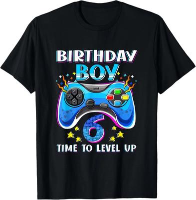 Ragazzo del Compleanno È Ora di Salire di Livello Giocatore Videogioco 6 Anni Regalo T-Shirt Unisex