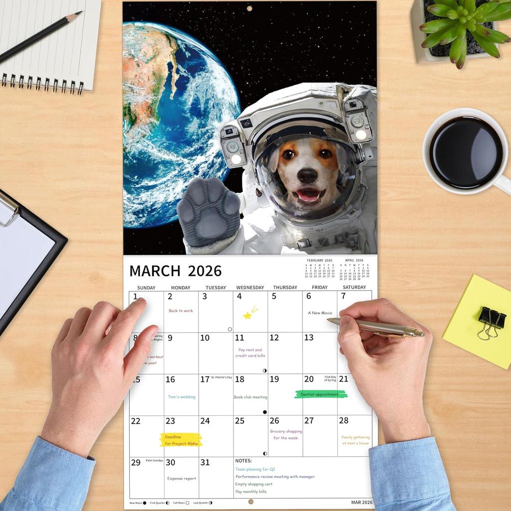 2026 Wall Calendar, 2026 Funny Dogs Calendar, 12 Months from Jan 2026 - Dec 2026, 12" x 24" Open, Funny Wall Calendar, Cute Dog Calendar with Thick