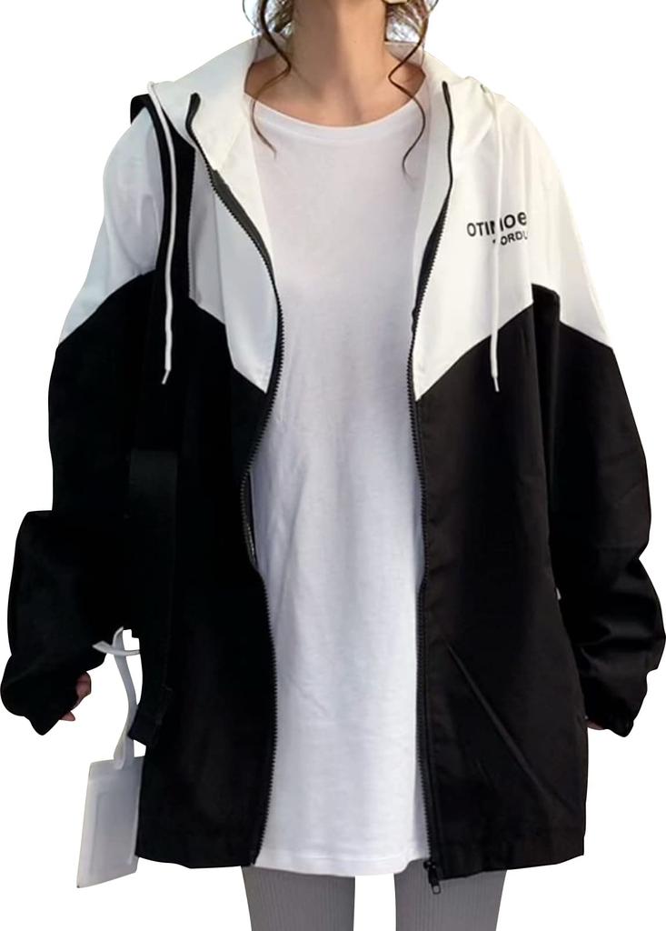 Newne Blouson Jumper Color Scheme Switching Nylon Track Outdoor Zipper Hoodie Jacket Work Outdoor Work Wear Front Opening Harajuku Style Thin Overcoat