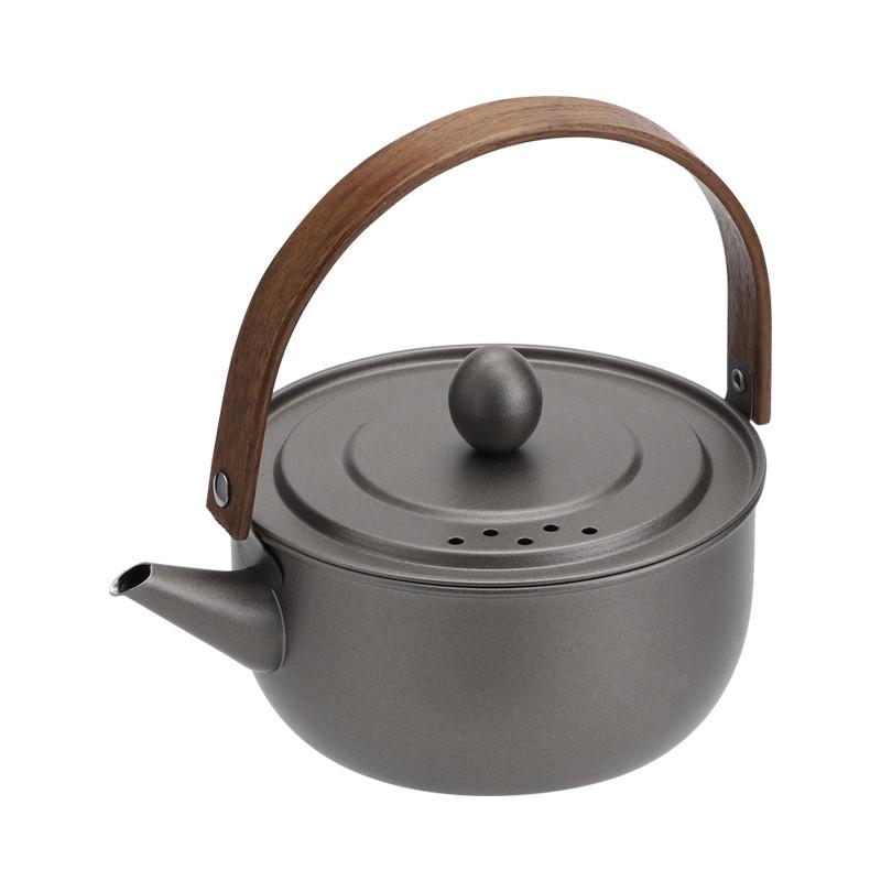 Portable Outdoor Black & Grey Teapot: Creative Gongfu Tea Ceremony Kettle with 304 Stainless Steel & Wood