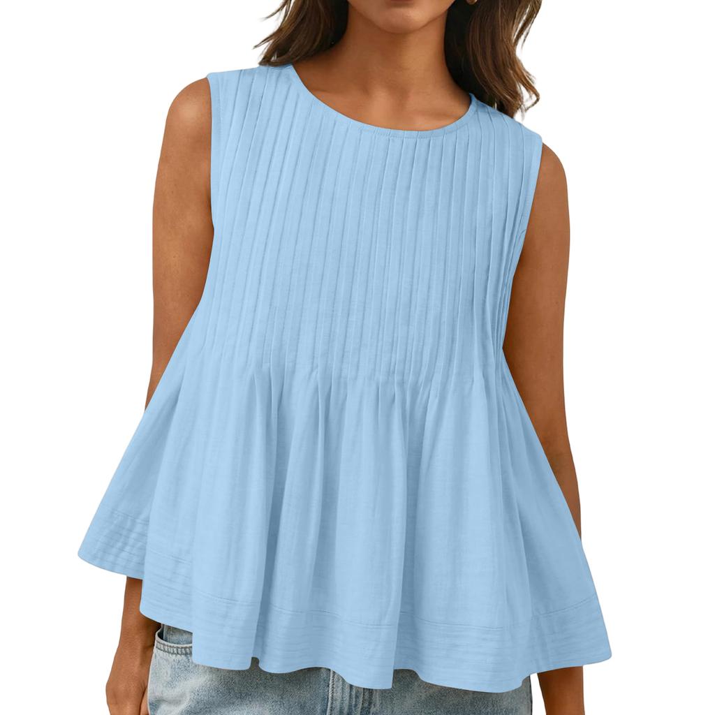 Women's Color Pleated Slimming Loose Vest Shirt