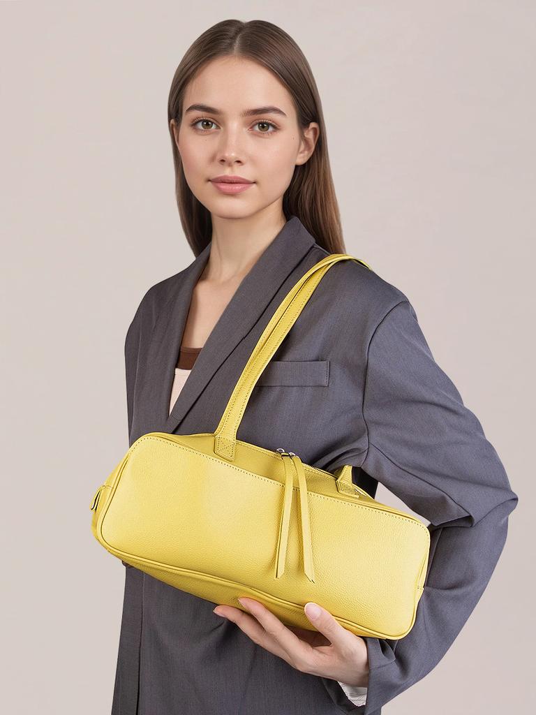 Leather Bowling Underarm Bag 2025 New Niche Design Genuine Leather Fashion Large Capacity Vintage Women's Shoulder Bag