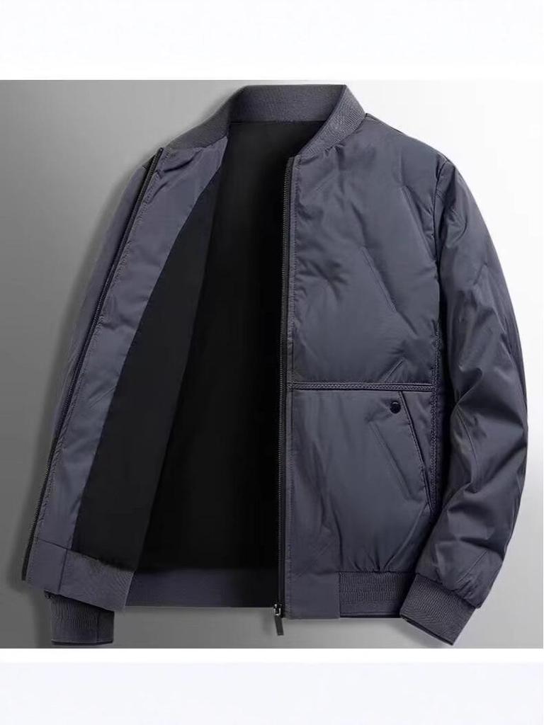 Men's Trendy Black Bomber Jacket with Baseball Collar