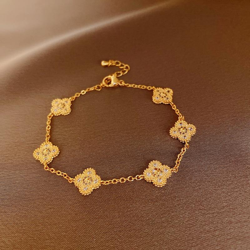 

Браслет из циркона и перламутра в стиле легкой роскоши, индивидуальный браслет для работы, браслет, темпераментный браслет для интернет-знаменитостей, высококлассный браслет с четырехлистным клевером