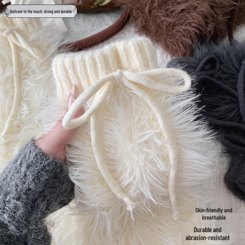 Damen Schnür-Fell-Scrunchy-Beinstulpen - Dick, Plüschig, Y2K-Stil für Herbst/Winter