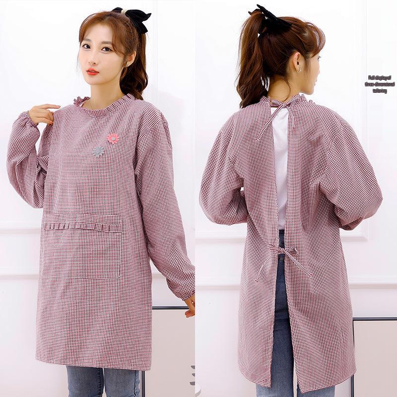 Women's Pure Cotton Apron with Sleeves - Anti-Stain, Dirt-Resistant Kitchen and Workwear for Home and Office