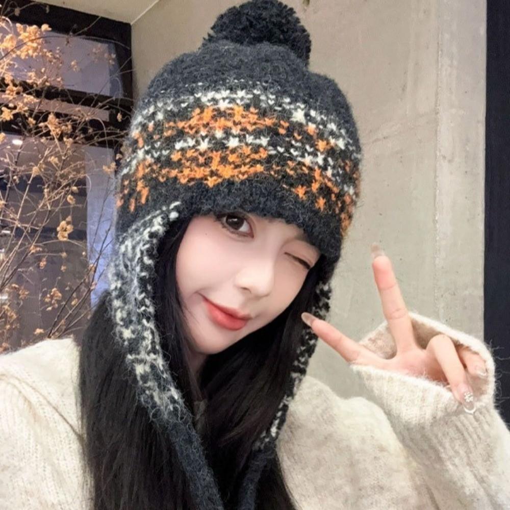 Y2k Ear Protection Cap Weave Women Wool Cap Sweet Knitted Beanies Caps Streetwear