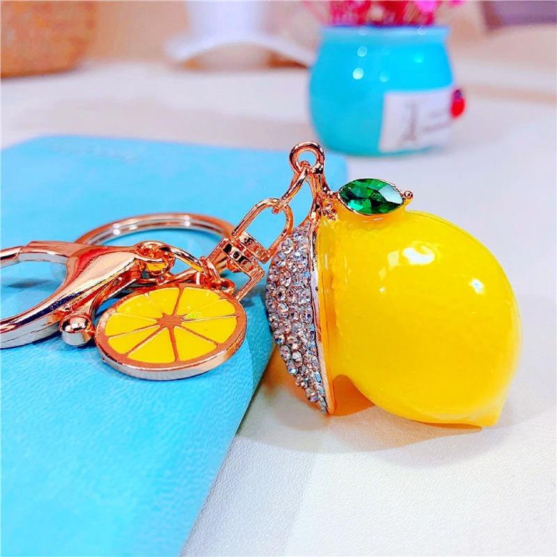 Rhinestone Imitation Fruit Lemon Car Cute and Creative Charm for Women Metal Gift Bag Charm
