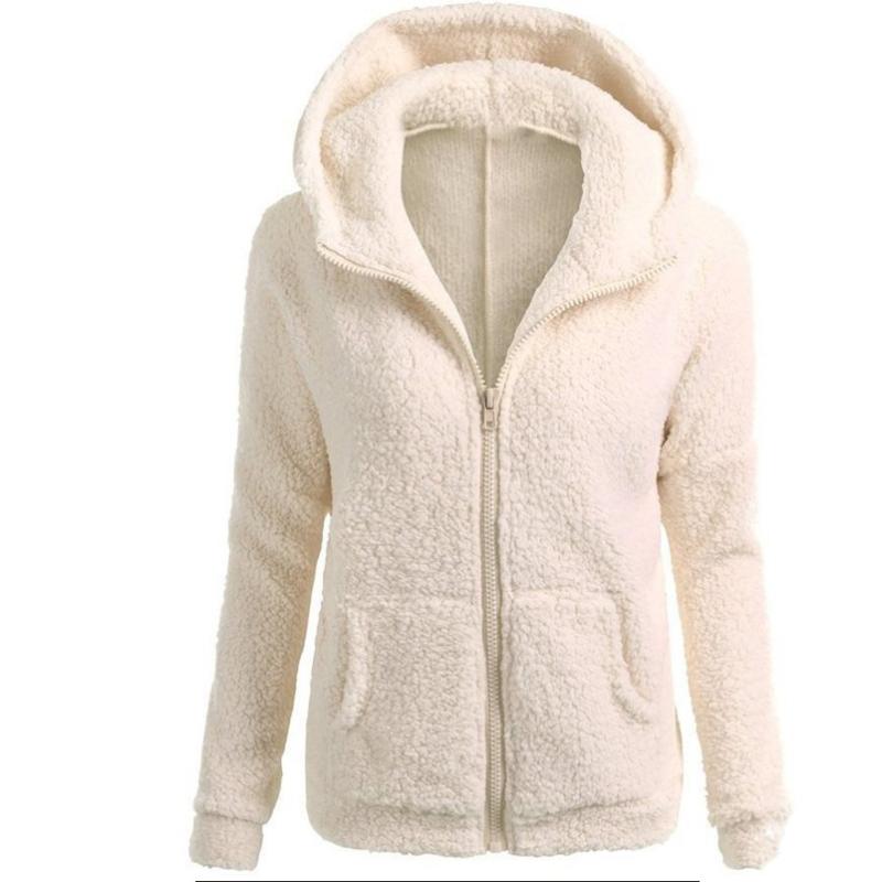 Loose Hooded Plush Zipper Solid Color Sweater Jacket Top