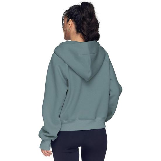 Fall Winter Hoodie Hooded Half Zipper Pocket Long Sleeves Loose Thick Pure Color