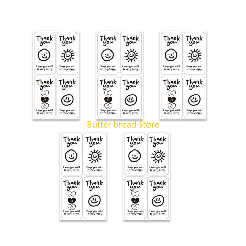 W89C 125Pcs Thank You Stickers Rectangular Wrapping Labels Self-adhesive Labels for Wedding Small Businesses, Online Retailer