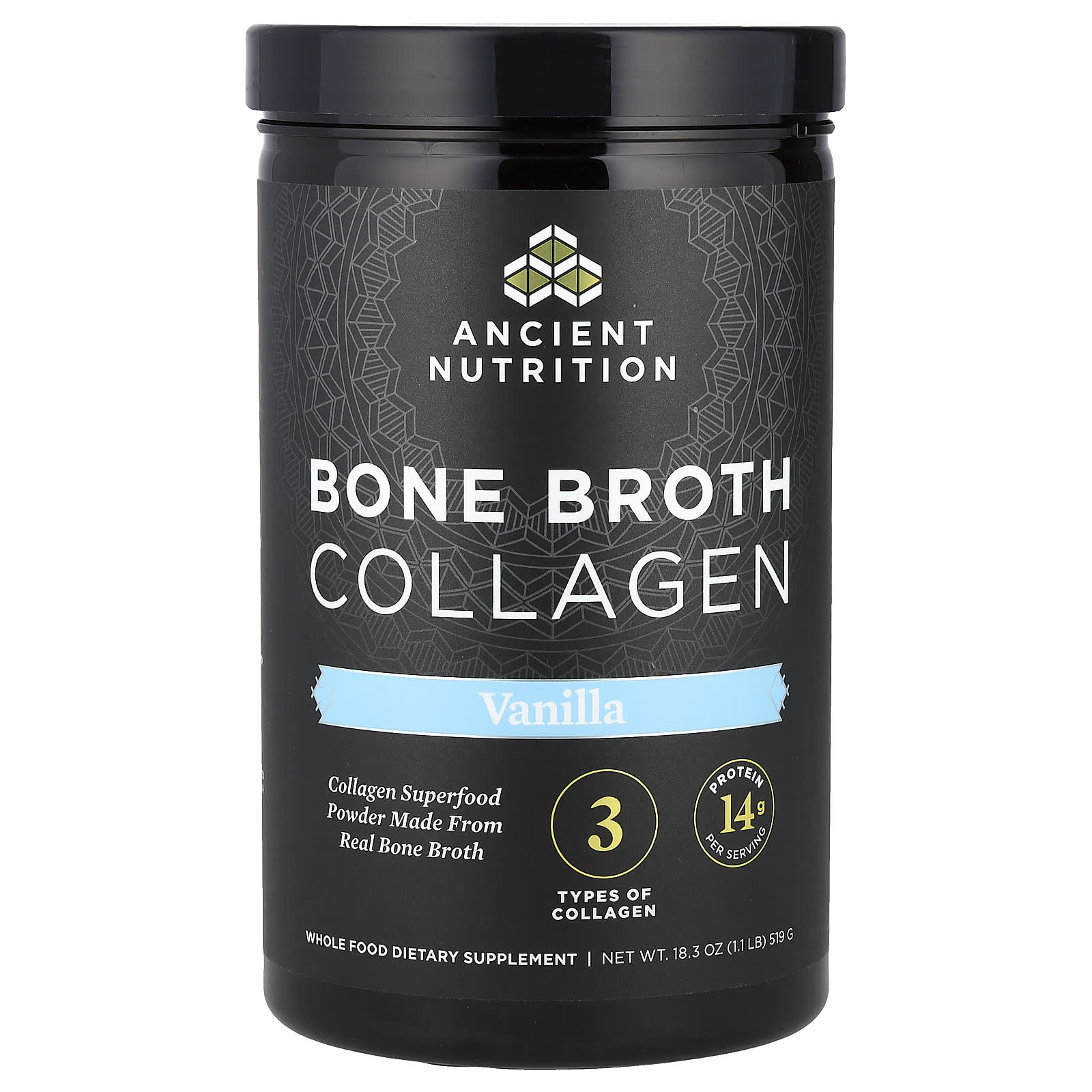 

Ancient Nutrition, Bone Broth Collagen, Vanilla Flavor, 1.1 lb (519 g)