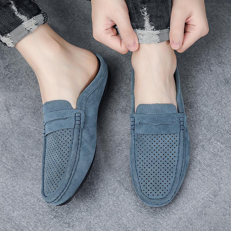 Summer Men Casual Shoes Leather Moccasins Breathable Slip On Boat Shoes Italian Luxury Brand Mens Driving Loafers Brown Blue