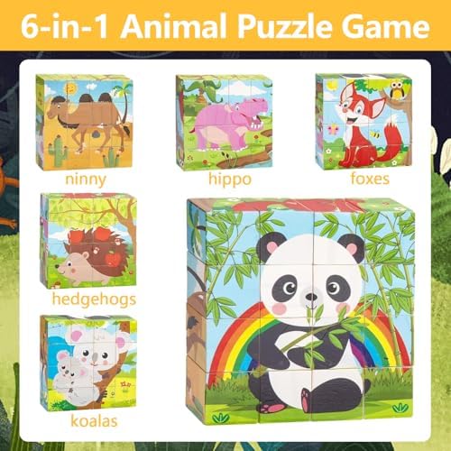 6-in-1 Wooden Cube Puzzle, 3D Montessori Educational Toy for Toddlers, Develops Hand-Eye Coordination, Perfect for Boys & Girls Ages 1-4