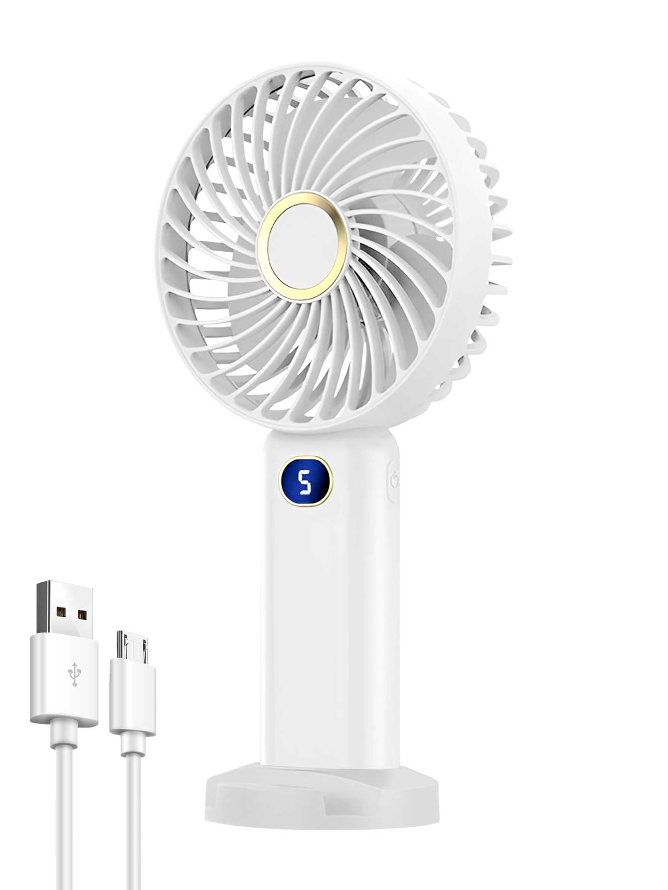 Portable Handheld Fan, Electric Fan with Digital Display, Handheld/neck Hanging/desktop Fan, Eyelash Fan, Makeup Fan белый