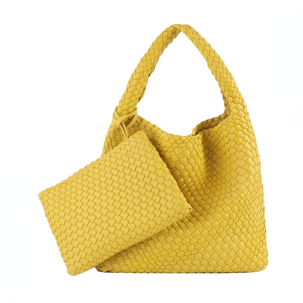 Geantă Tote Țesută Femei Piele Capacitate Mare Compozit Genți de Umăr Simple Lucrată Manual