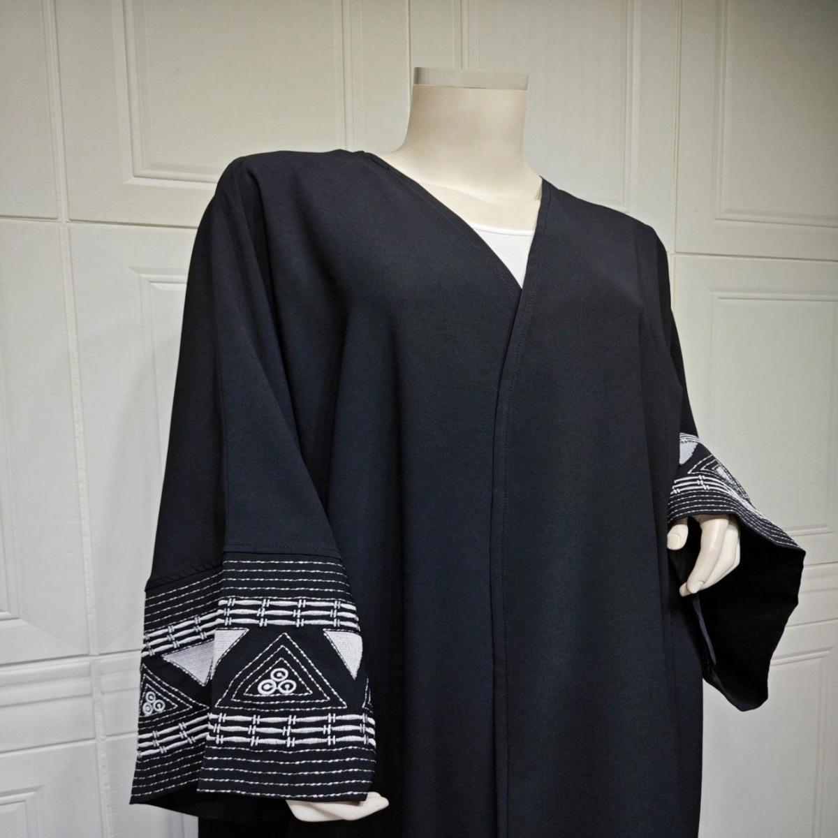 

Вышитое ближневосточное платье-абая свободного кроя с V-образным вырезом, этнический стиль, с капюшоном, длинное Free size чёрный