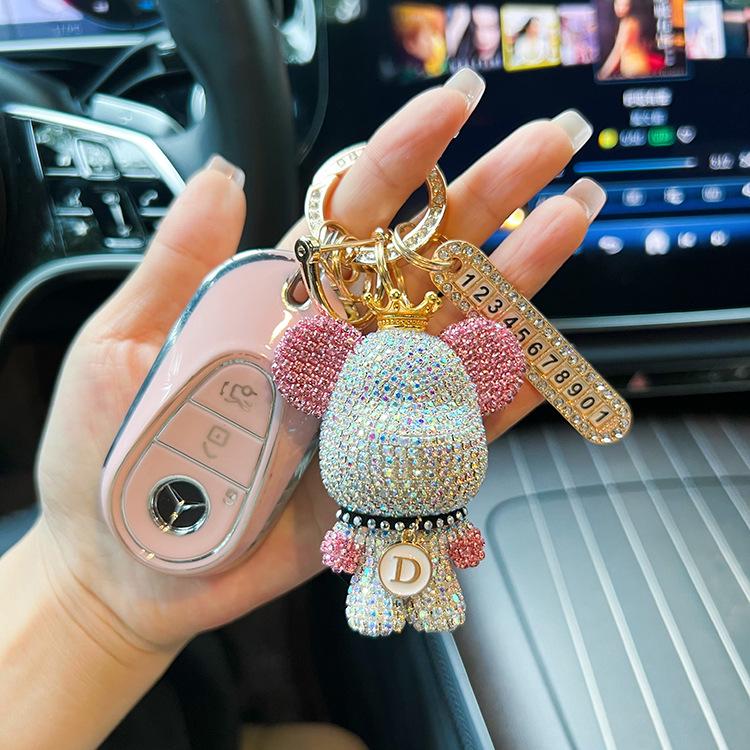 Nyckelring med strasspanda, anpassad bokstav och anti-förlustplatta