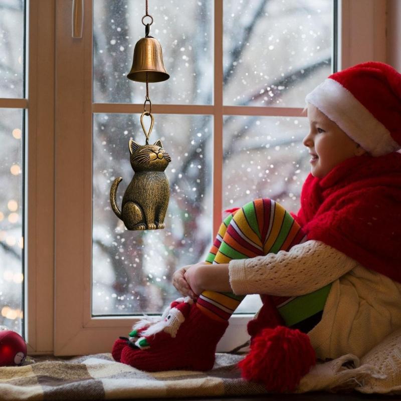 Liebliche Katzen Windspiele Innen- und Außendekoration Vintage Bronze Metall Beruhigende Klänge für Gartendekoration Geschenk