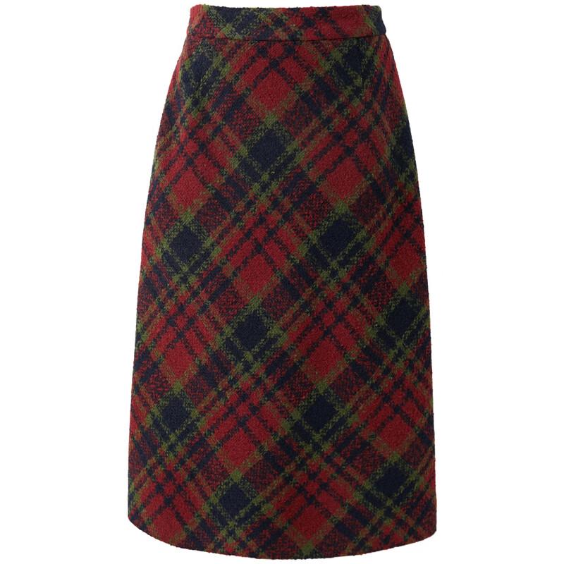 Sancai Nadměrná velikost Retro Károvaná Sukně Maxi s vysokým pasem a rozparkem