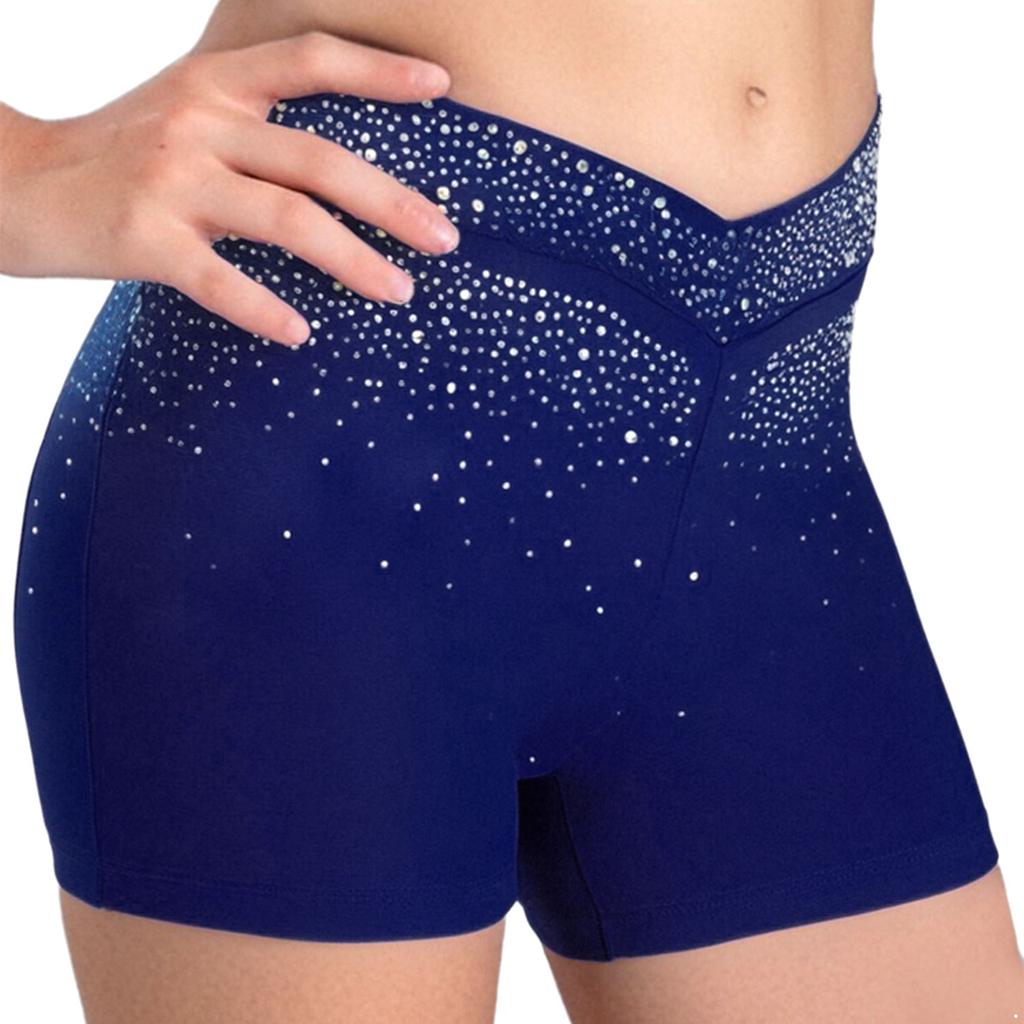 Mädchen Funkelnde Strasssteine Shorts V-Form Elastischer Bund Eiskunstlauf Tanz Gymnastik Akrobatik