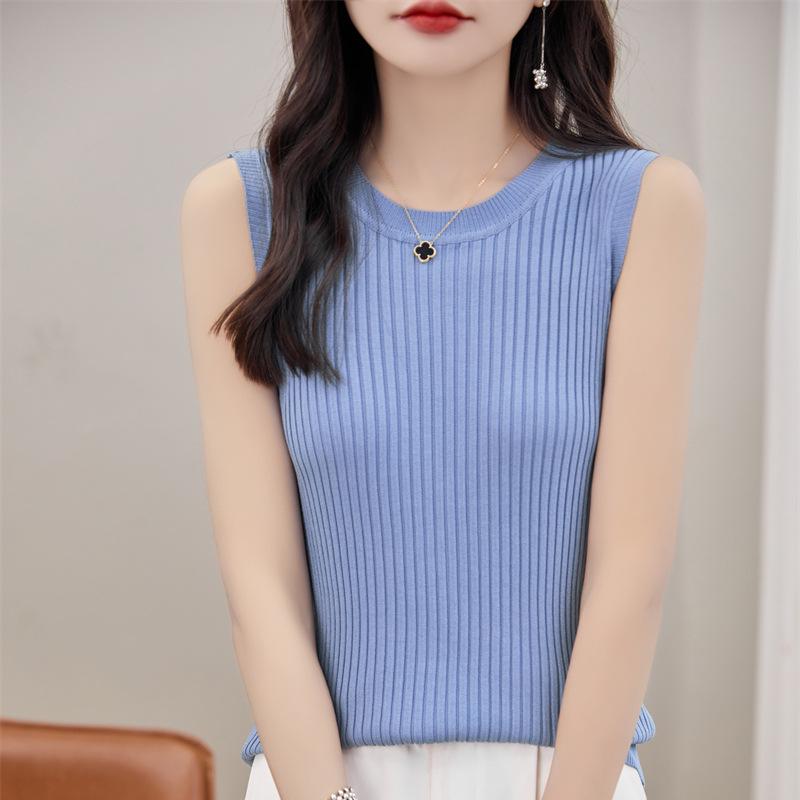 

Женская трикотажная майка без рукавов из французского ледяного шелка для весны/лета M