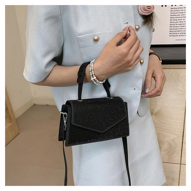 

Сумки через плечо из ПУ для женщин, роскошные дизайнерские однотонные сумки, сумка на плечо с ромбовидной проволокой и вставкой из бисера