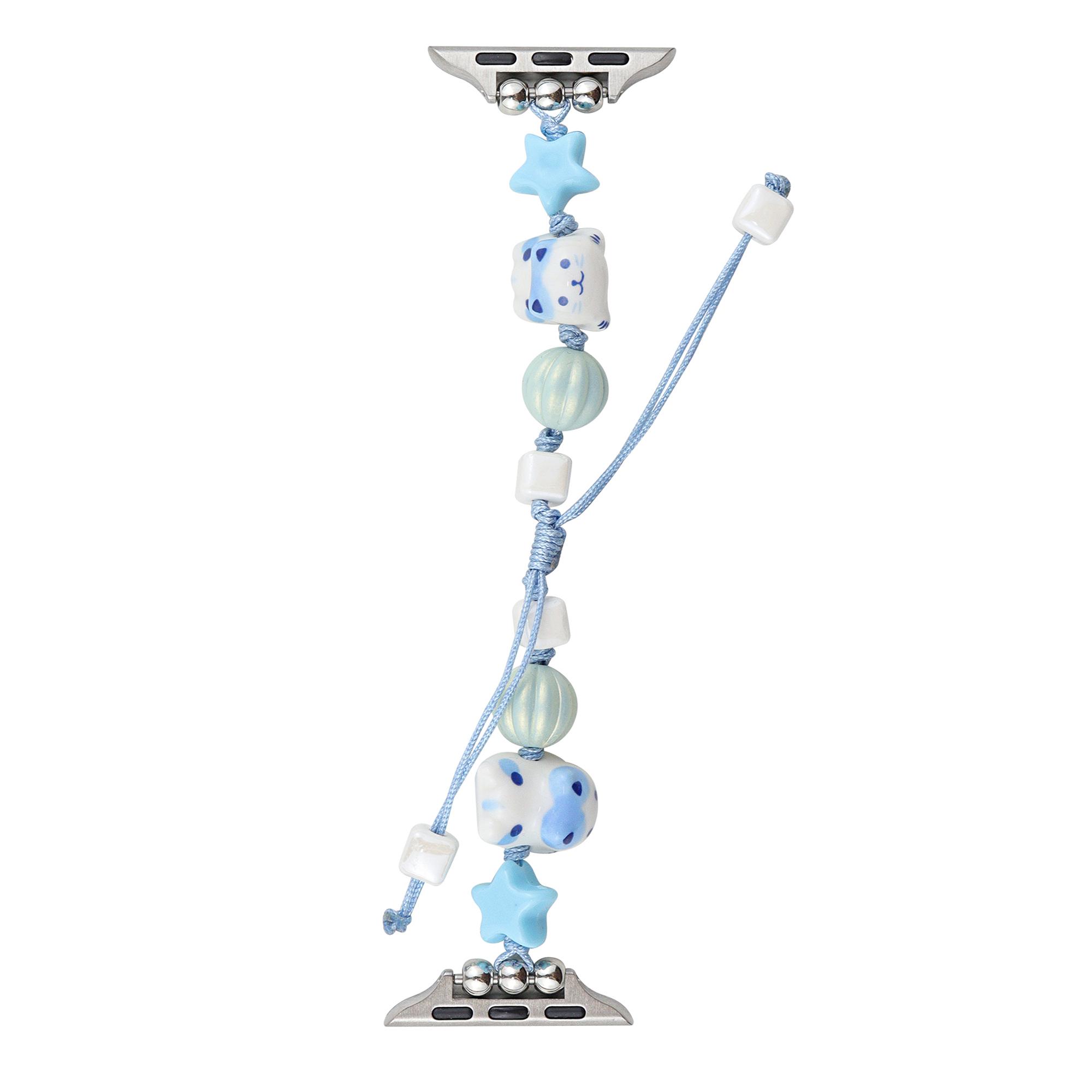 

Мультяшний кіт керамічний ремінець з намистин для Apple Watch Series 10 42мм/9 8 7 41мм/SE (2023) SE (2022) SE 6 5 4 40мм/3 2 1 38мм Браслет на шнурку Blue