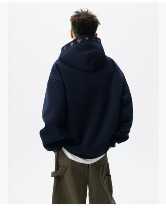 Men s Retro Distressed Sand-Washed Embroidered Hoodie XXL синий