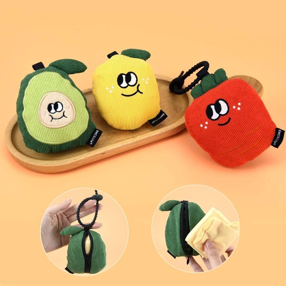 

Corduroy Pendant with Shopping Bag Cartoon Plush Fruit Key Ring Eco-friendly Folding Pouch Gifts зелений