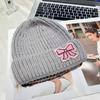 Lace Edge Bow Beanies Hat Solid Color Winter  Knitted Cap Sweet Bow Knitted Pullover Hat  Outdoor
